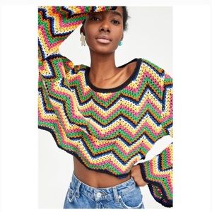 Zara zig zag multicolor crochet sweater